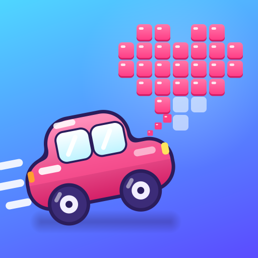 The Sweet Suites app icon: a cheerful pink car speeds along, leaving a trail of pink paint that fills in a pixel-art heart.